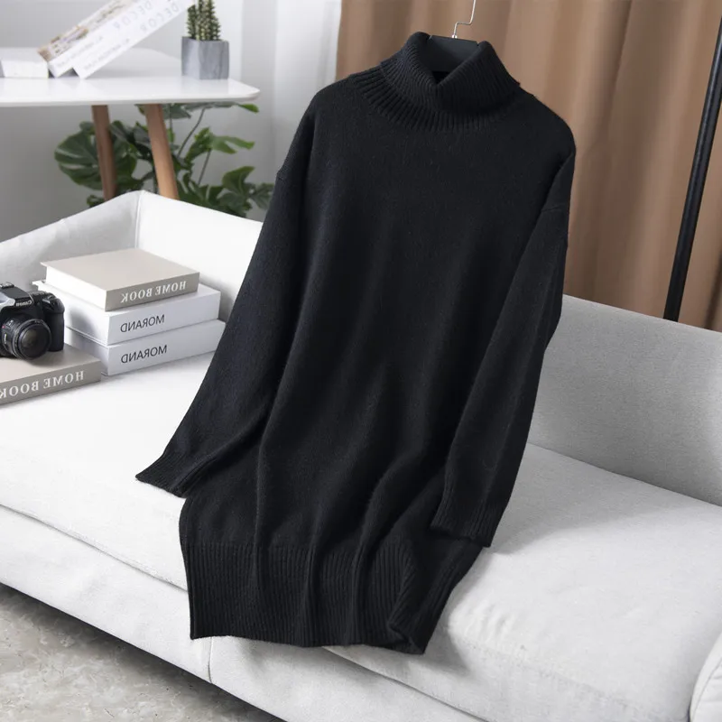 Cashmere sweater women turtleneck sweater knitted wool pullover long loose thick warm sweater fashion casual women's sweater - Image 3