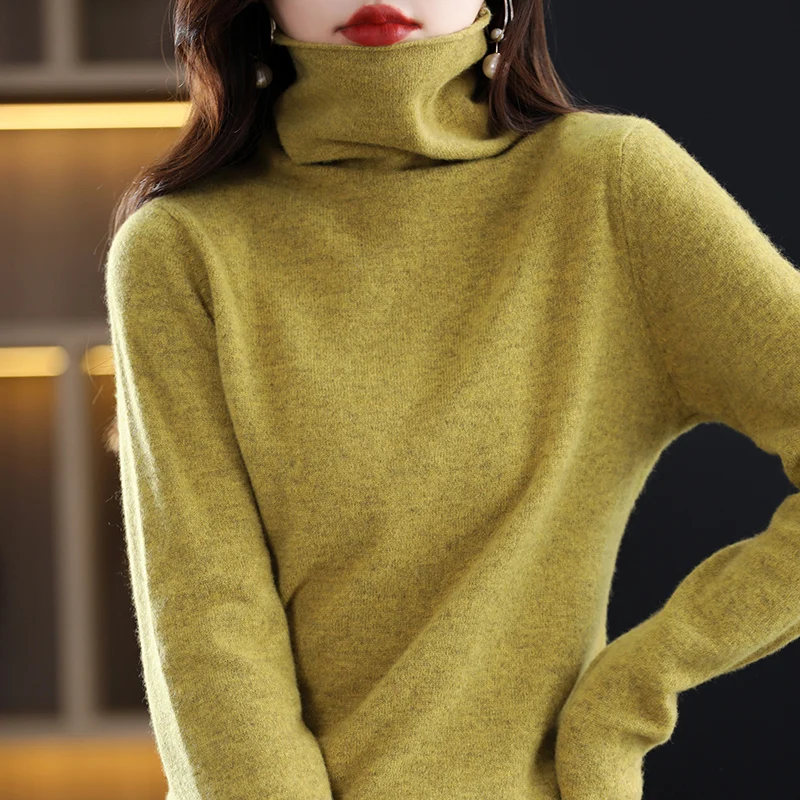 100% Pure Wool Cashmere Sweater Women's High Collar Pullover Casual Knit Top Autumn Winter Women's Jacket Korean Fashion - Image 4