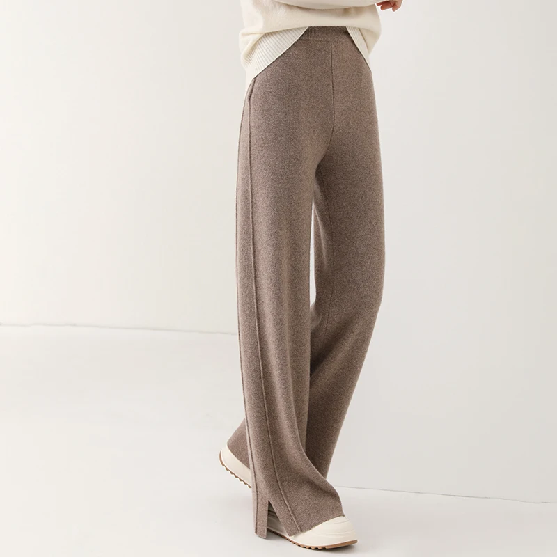 2024 new wool women's pants, high waisted loose cashmere floor pants knitted fashionable hot selling women's wide leg pants