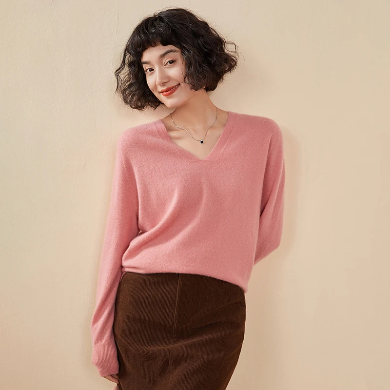 Autumn And Winter New Women's Cashmere Sweater 100% Pure Cashmere V-neck Knitted Pullover Long Sleeved Hot Selling Women's Top - Image 6