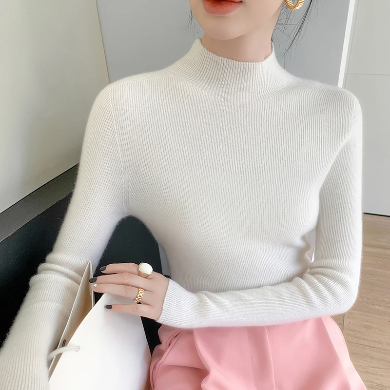 Autumn and Winter New Women's Cashmere Sweater 100% Pure Cashmere Semi High Neck Women's Pullover Soft Basic Women's Top - Image 3