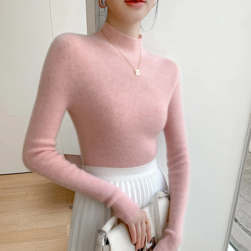 Autumn and Winter New Women's Cashmere Sweater 100% Pure Cashmere Semi High Neck Women's Pullover Soft Basic Women's Top - Image 4