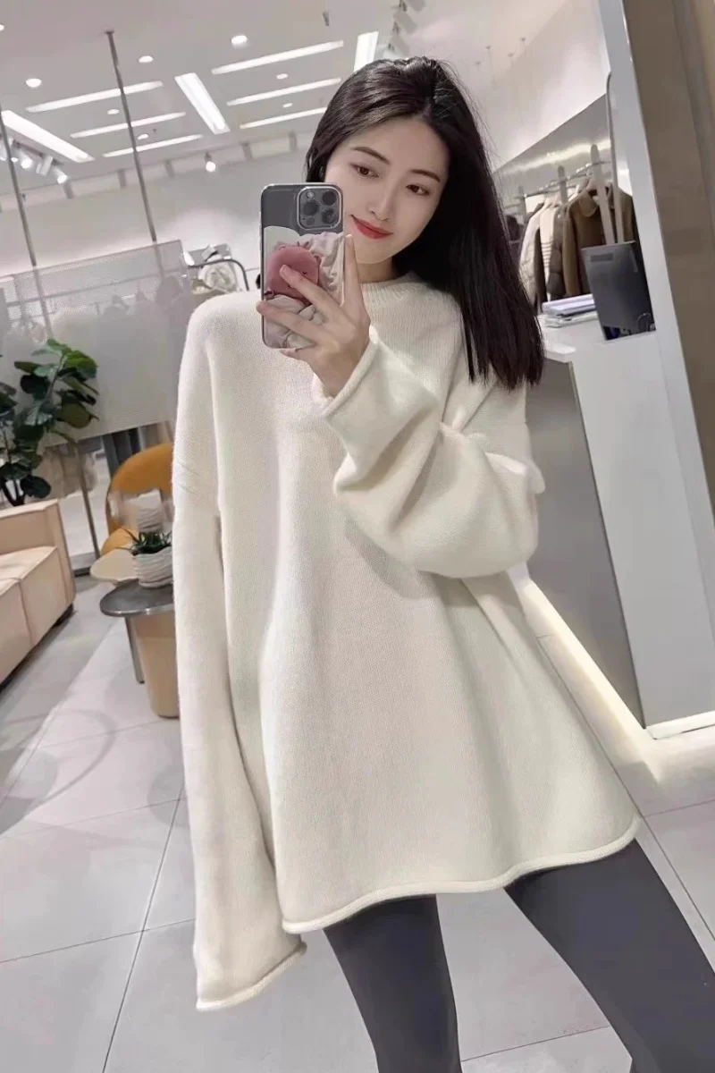 100% pure wool women's sweater O-neck knitted pullover loose Korean version hot selling fashionable cashmere sweater - Image 6