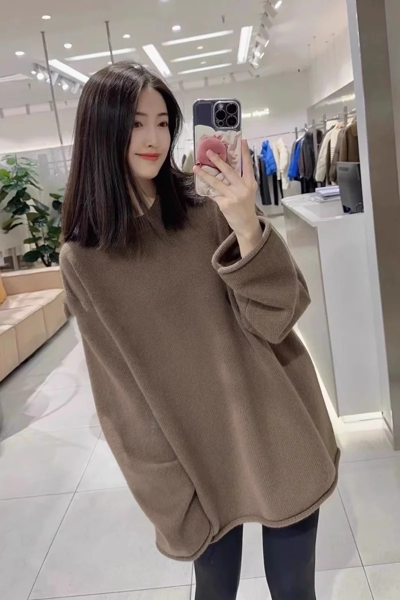 100% pure wool women's sweater O-neck knitted pullover loose Korean version hot selling fashionable cashmere sweater - Image 5
