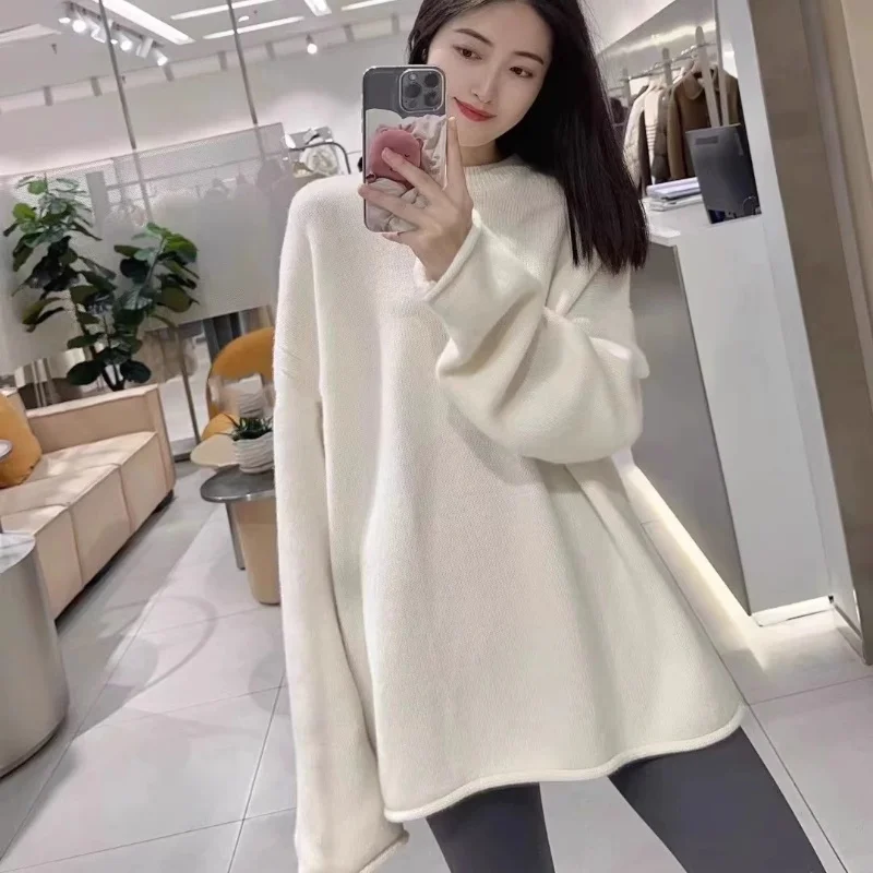 100% pure wool women's sweater O-neck knitted pullover loose Korean version hot selling fashionable cashmere sweater - Image 2