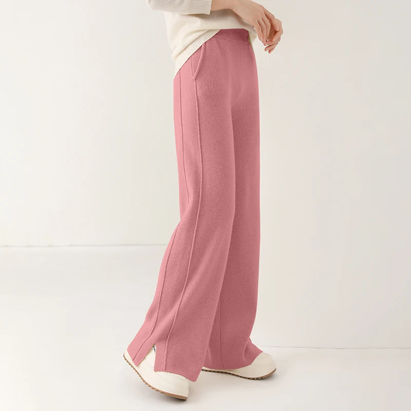 2024 new wool women's pants, high waisted loose cashmere floor pants knitted fashionable hot selling women's wide leg pants - Image 6