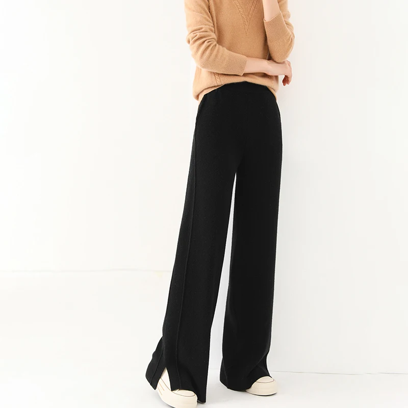 2024 new wool women's pants, high waisted loose cashmere floor pants knitted fashionable hot selling women's wide leg pants - Image 5
