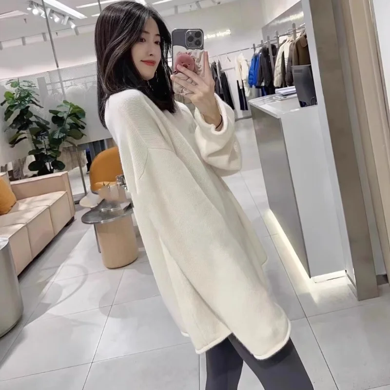 100% pure wool women's sweater O-neck knitted pullover loose Korean version hot selling fashionable cashmere sweater - Image 4